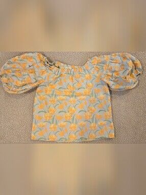 Before You With Love Floral Jacquard Puff Sleeve Top Size Small Cottageco